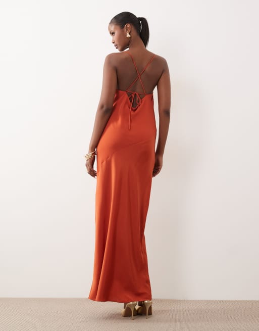 ASOS DESIGN - Hybride maxi cami-jurk met satijnen paneel in terracotta, 4 van 4