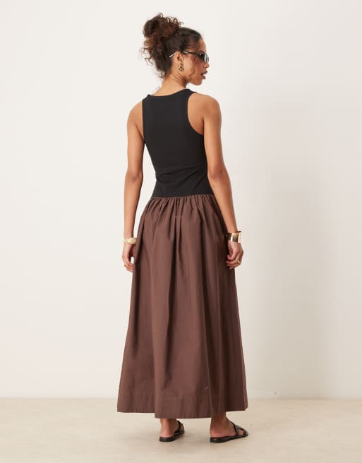 ASOS DESIGN - Hybride maxi-jurk met lage ronde hals in chocoladebruin, 4 van 4
