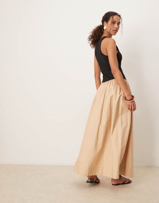 ASOS DESIGN - Hybride maxi jurk met lage ronde hals in stone, 4 van 4