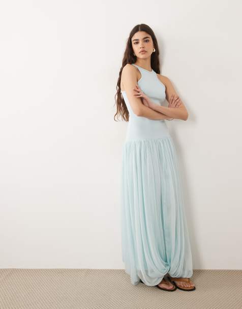 ASOS DESIGN - Hybride maxi jurk met racerhals in babyblauw - view 1