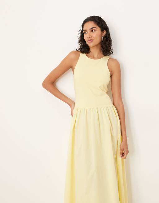 ASOS DESIGN - Hybride maxi jurk met racerhals in lichtgeel, 2 van 4
