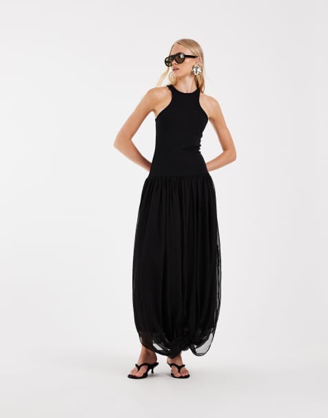 ASOS DESIGN - Hybride maxi jurk met racerhals in zwart - view 1