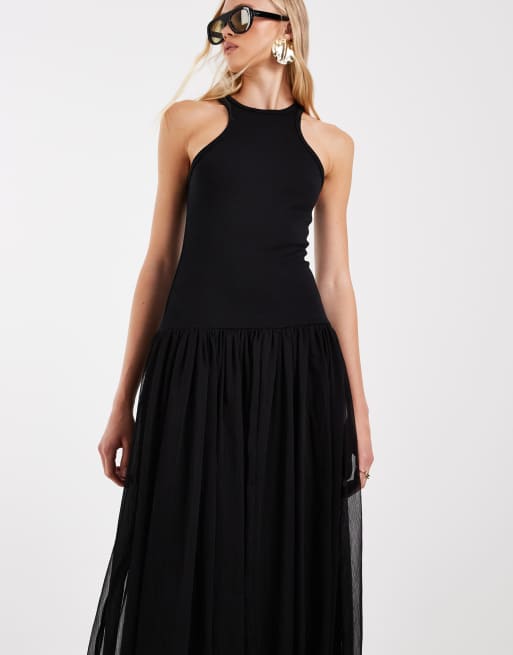 ASOS DESIGN - Hybride maxi jurk met racerhals in zwart, 4 van 4