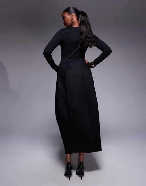 ASOS DESIGN - Hybride midi-coconjurk met lange mouwen in zwart, 4 van 4