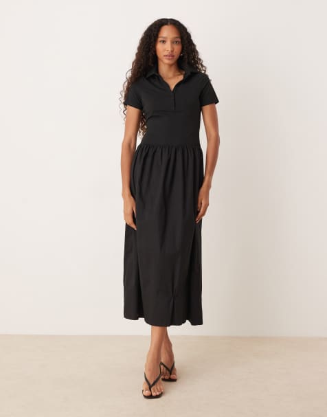 ASOS DESIGN - Hybride rugby maxi jurk in zwart - view 1