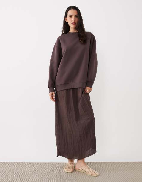 ASOS DESIGN - Hybride sweaterjurk in chocoladebruin - view 1