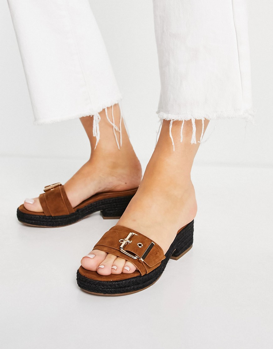 ASOS DESIGN Hyde premium suede platform mid sandals in tan-Brown