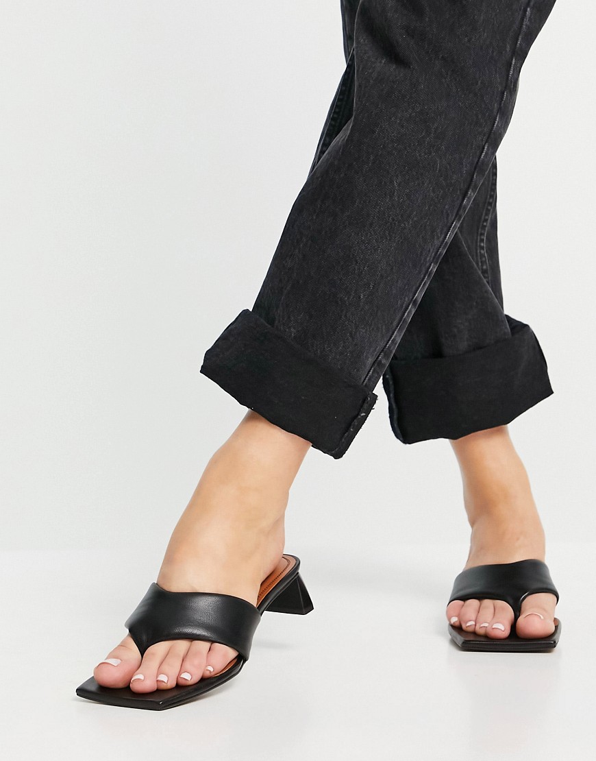 ASOS DESIGN Hydra premium leather toe thong heeled sandals in black