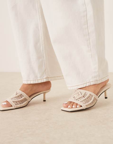 ASOS DESIGN Hyped woven kitten heel mules in off white - view 1