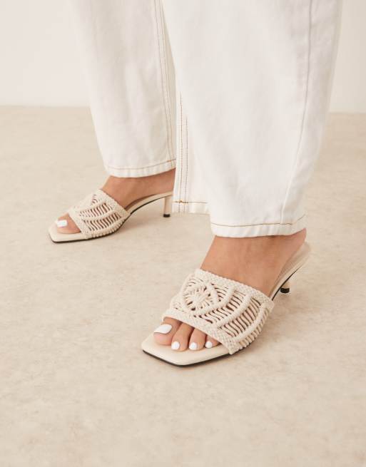 ASOS DESIGN Hyped woven kitten heel mules in off white 