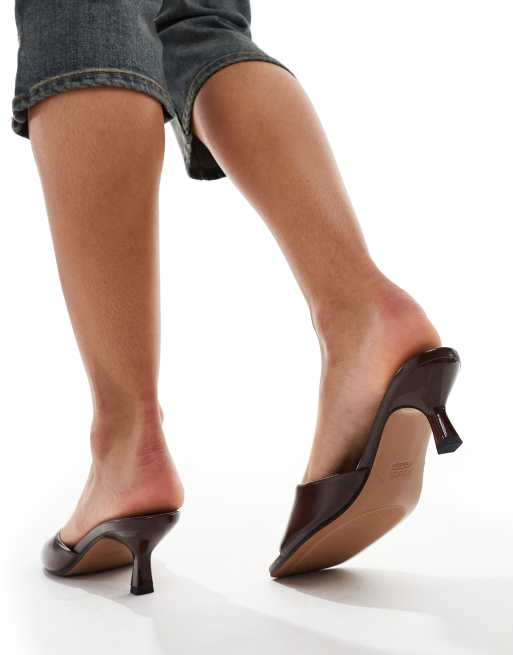 ASOS DESIGN Hyper kitten heeled mules in brown, 3 of 4