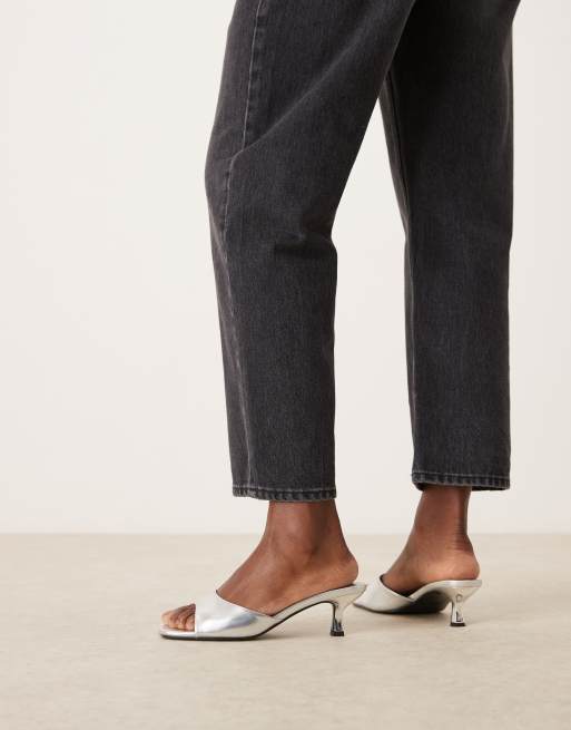ASOS DESIGN Hyper kitten heeled mules in silver, 3 of 4