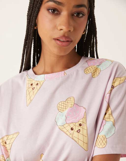 ASOS DESIGN ice cream oversized tee and shorts pajama set in lilac, 2 of 4