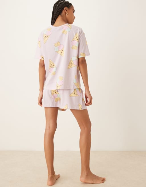 ASOS DESIGN ice cream oversized tee and shorts pajama set in lilac, 3 of 4
