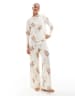 ASOS DESIGN Iced coffee long sleeve top and trouser pyjama set in beige