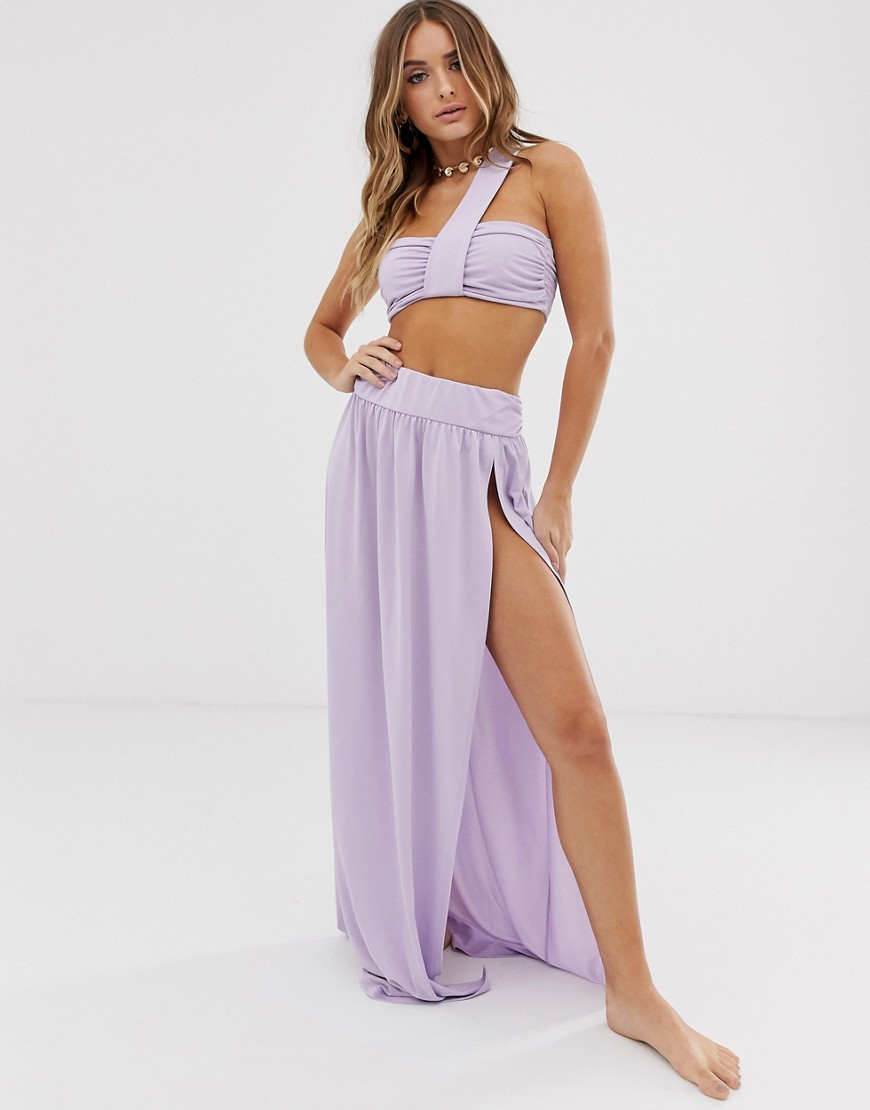 ASOS DESIGN icey lilac one shoulder beach crop top in jersey slinky co-ord-Purple