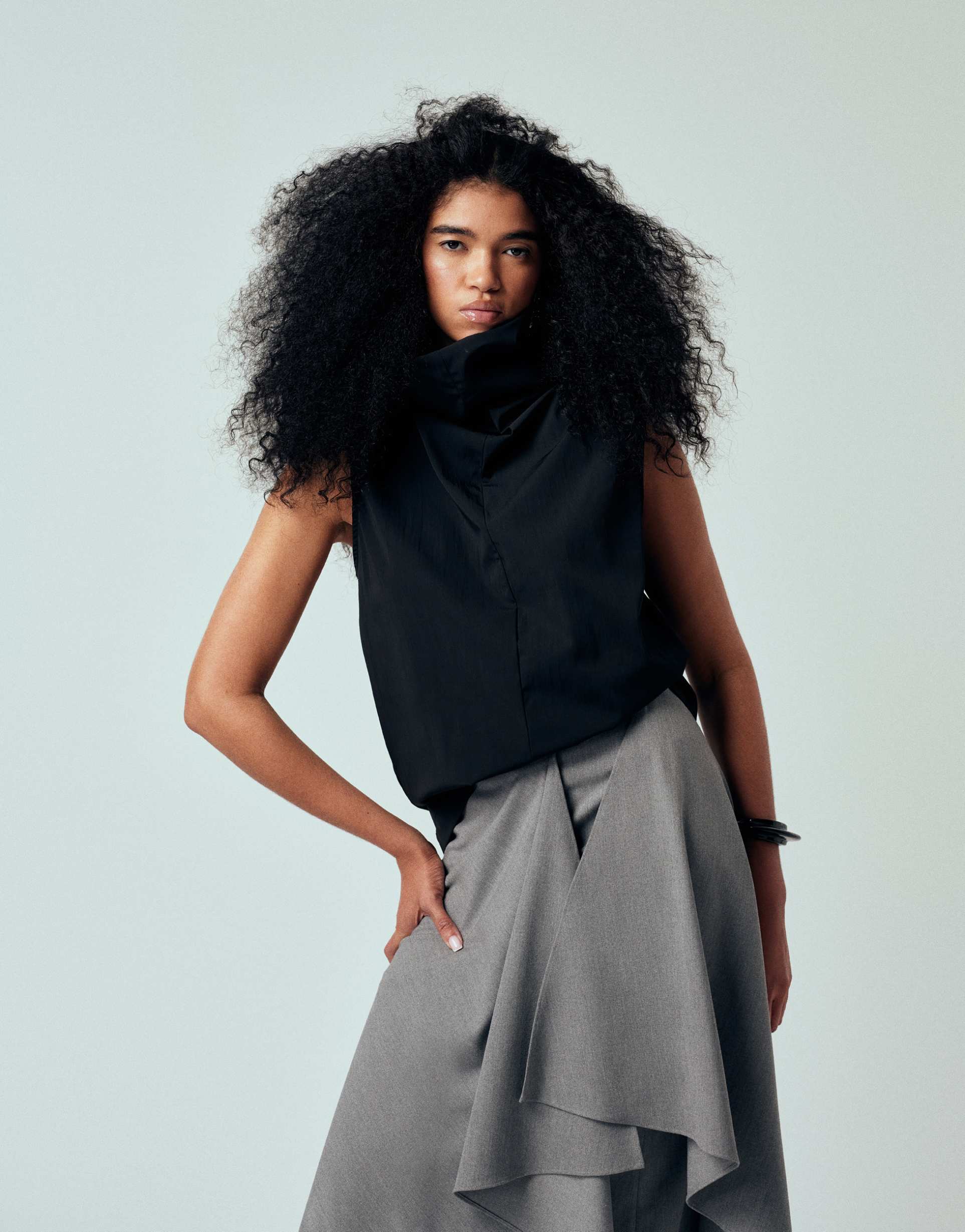 asos design iconic funnel neck sleeveless top in black