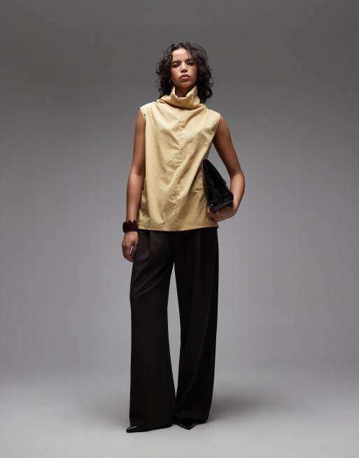 ASOS DESIGN iconic funnel neck sleeveless top in butter yellow, 4 of 4