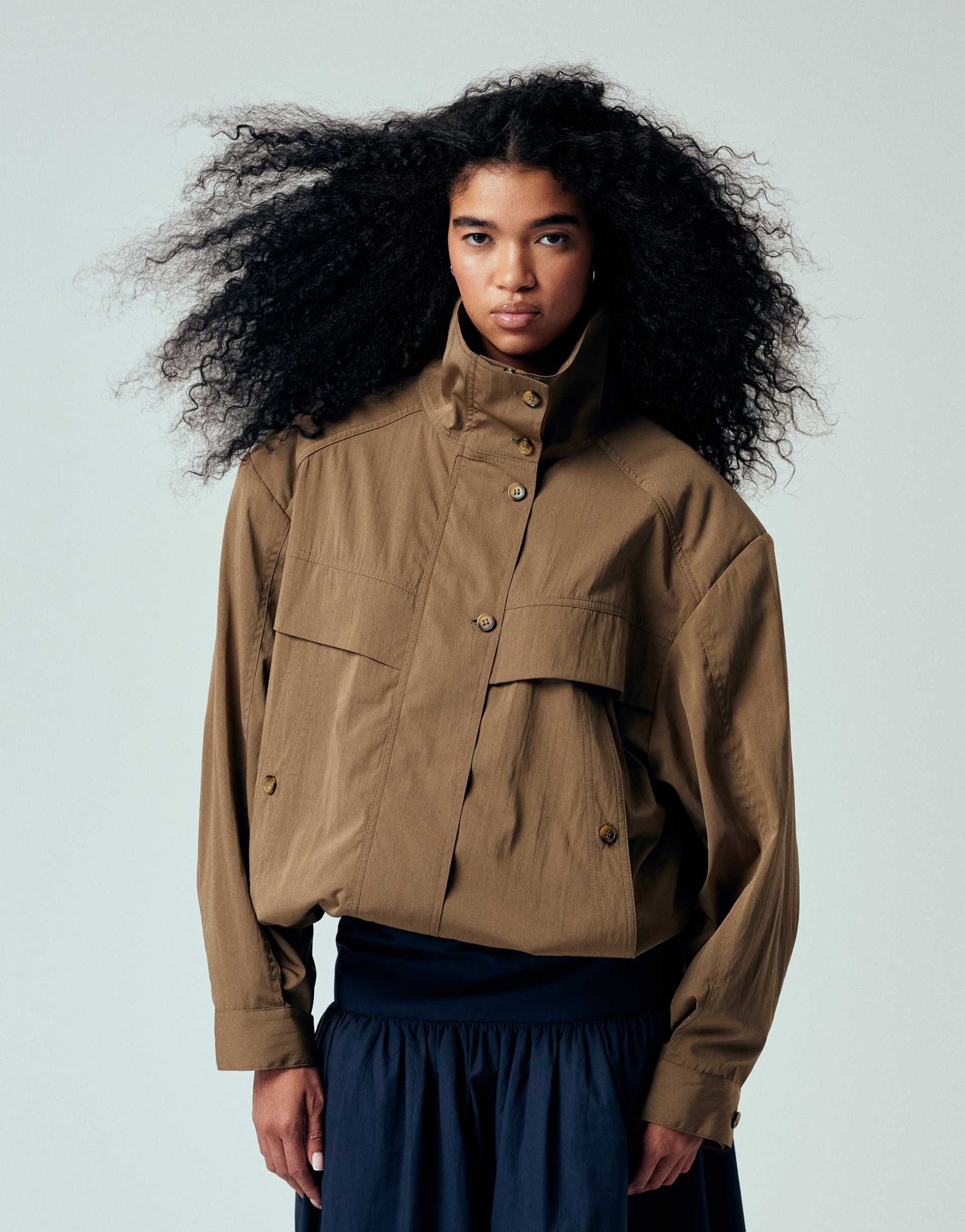 asos design iconic funnel neck sports jacket in mocha