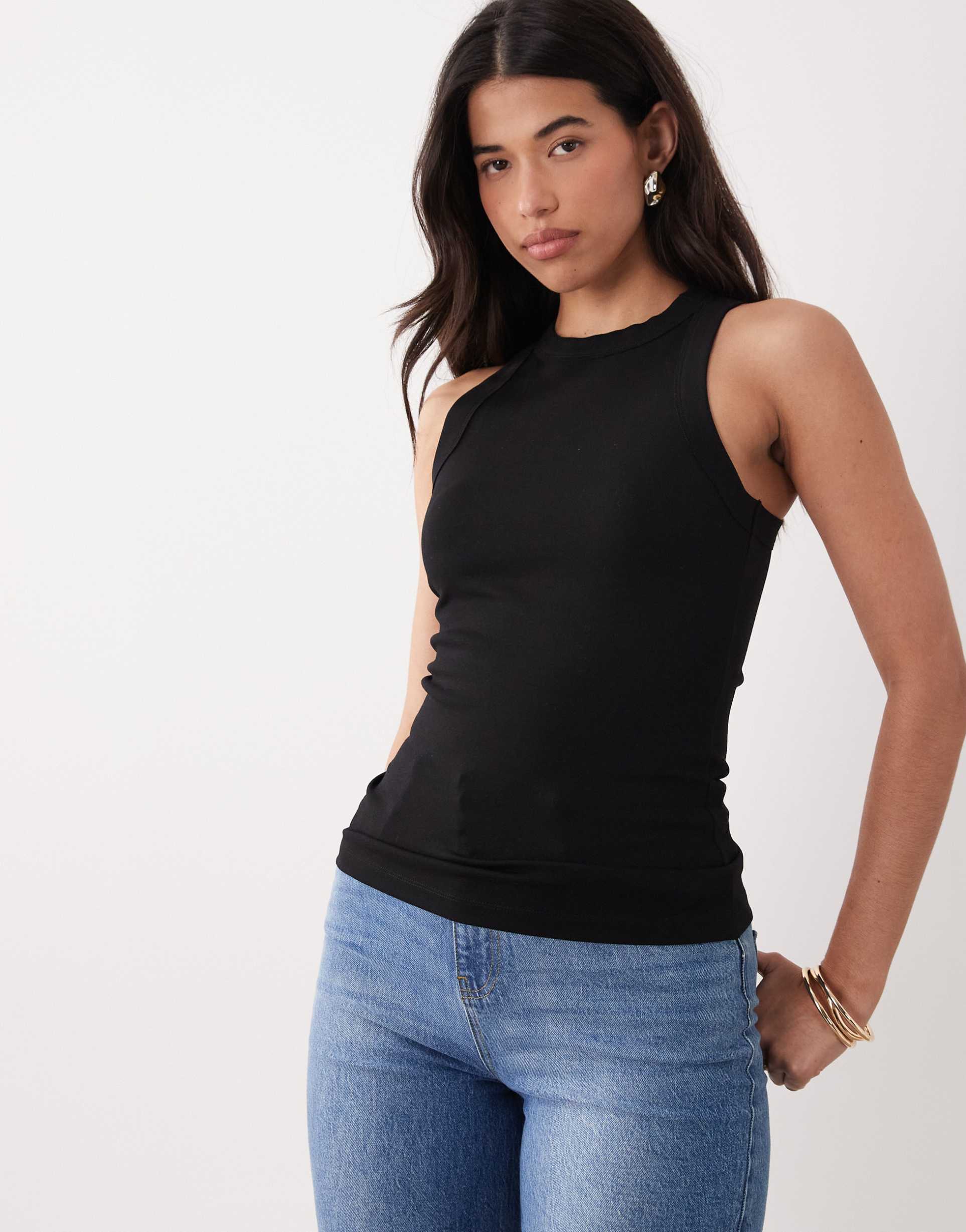 asos design iconic longline racer neck tank top in black