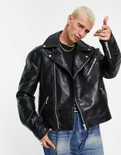 ASOS DESIGN - Imitatieleren bikerjack in zwart