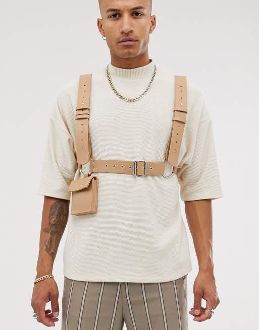 ASOS DESIGN - Imitatieleren lichaamssierraad met kleine tas in beige