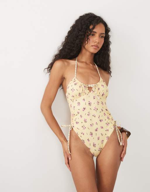 ASOS DESIGN Imogen badedragt med tern i gul, 4 af 4