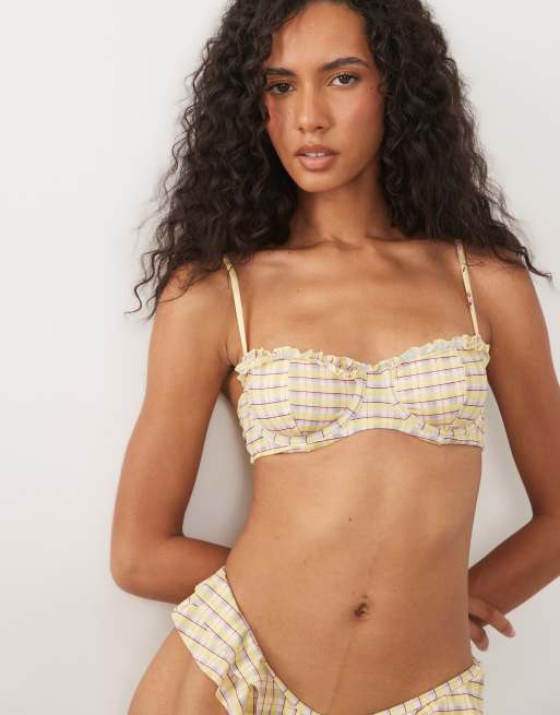 ASOS DESIGN Imogen check underwire bikini top in yellow check, 3 of 4