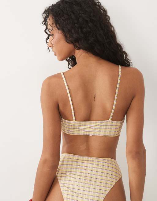 ASOS DESIGN Imogen rutig bandeau-bikinitopp med smala axelband i gult, 4 av 4