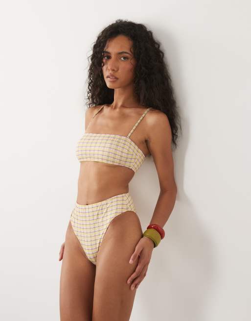 ASOS DESIGN Imogen ternet bandeau-bikinitop med smalle stropper i gul tern, 2 af 4