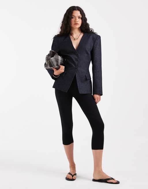 ASOS DESIGN - Indigoblå blazer med dyb V-hals og indsyet talje, 2 af 4