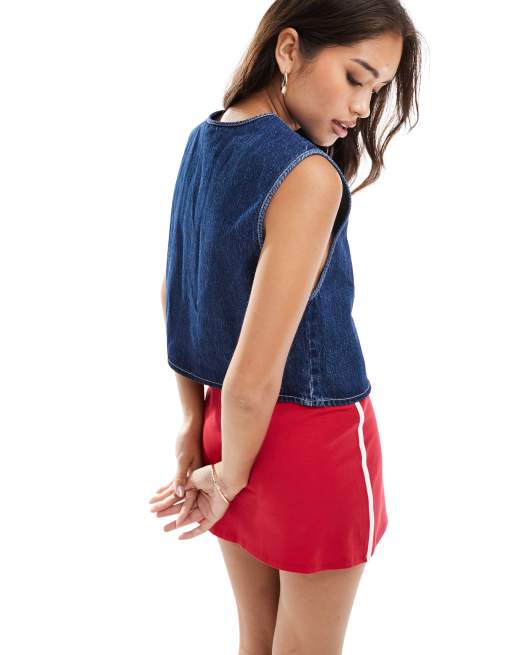 ASOS DESIGN – Indigoblå, boxig kostymväst i denim med knytning framtill, 4 av 4