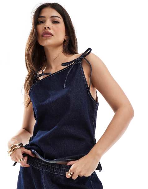 ASOS DESIGN - Indigoblå cami-top med sløjfer i denim - view 1