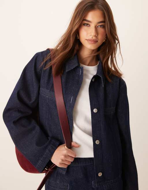 ASOS DESIGN - Indigoblå cropped denimjakke i firkantet pasform