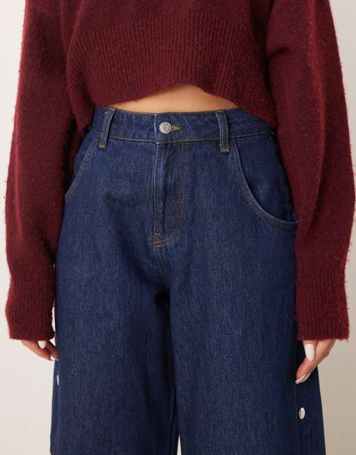 ASOS DESIGN - Indigoblå cropped jeans med tøndeformede ben og trykknapper, 5 af 5