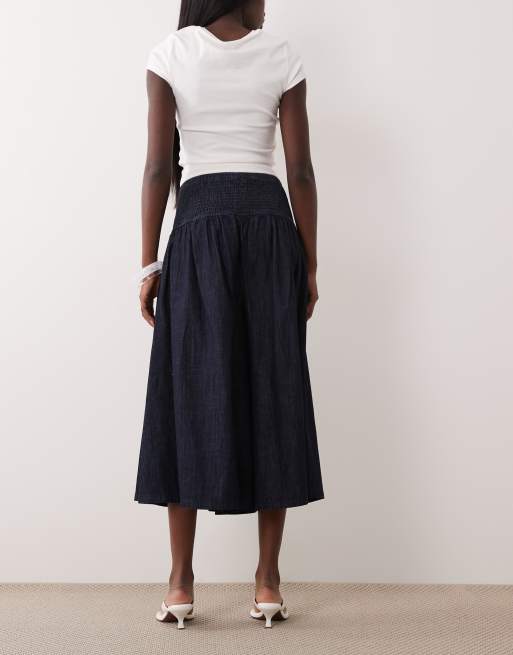 ASOS DESIGN - Indigoblå culotte-jeans i denim med rynket taljebånd, 2 af 5
