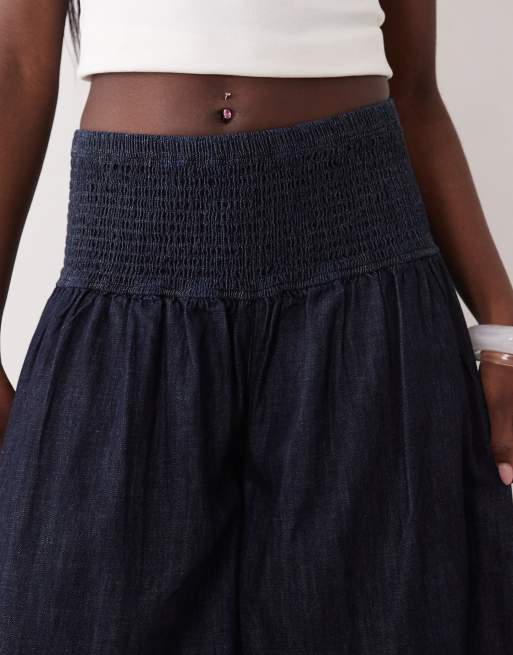 ASOS DESIGN - Indigoblå culotte-jeans i denim med rynket taljebånd, 5 af 5