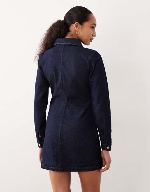 ASOS DESIGN - Indigoblå figursyet skjortekjole med lange ærmer i denim, 4 af 4