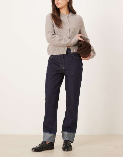 ASOS DESIGN – Indigoblå jeans i dad-modell med slitna, uppvikta kanter - view 1