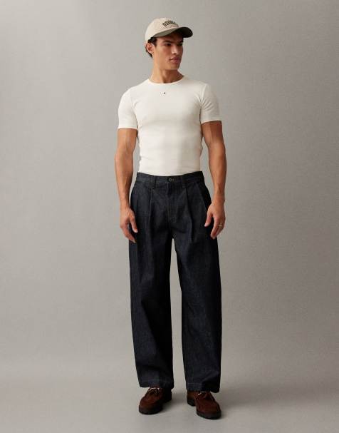 ASOS DESIGN – Indigoblå jeans med barrelben och veck - view 1