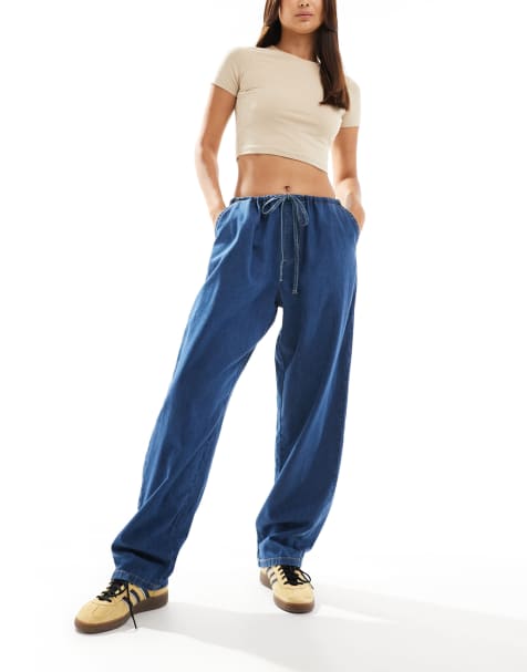 ASOS DESIGN - Indigoblå jeans med brede ben og løbesnor - view 1