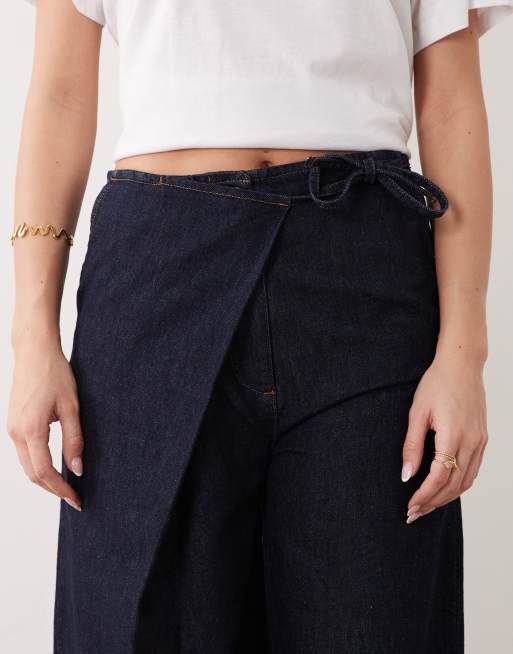 ASOS DESIGN – Indigoblå jeans med omlottdesign och knytning framtill, 5 av 5
