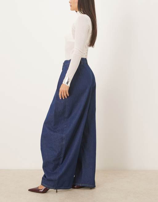 ASOS DESIGN - Indigoblå jeans med slå-om-snit, tøndeformede ben og ekstreme plisseringer, 3 af 5