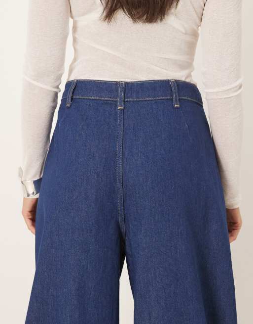 ASOS DESIGN - Indigoblå jeans med slå-om-snit, tøndeformede ben og ekstreme plisseringer, 5 af 5