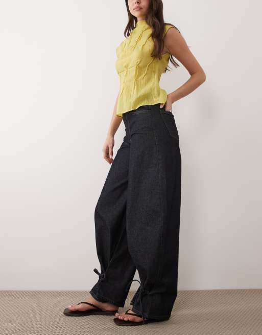 ASOS DESIGN - Indigoblå jeans med tøndeformede ben og bindebånd ved anklerne, 3 af 5