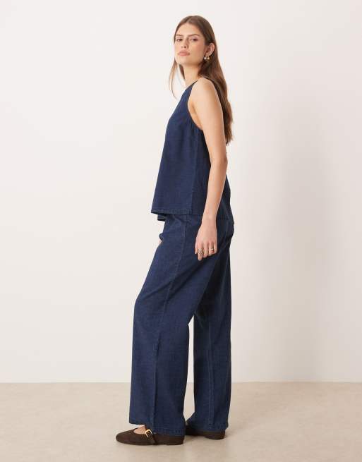 ASOS DESIGN – Indigoblå jeans med vida ben och boxershortsmidja, del av set, 3 av 5