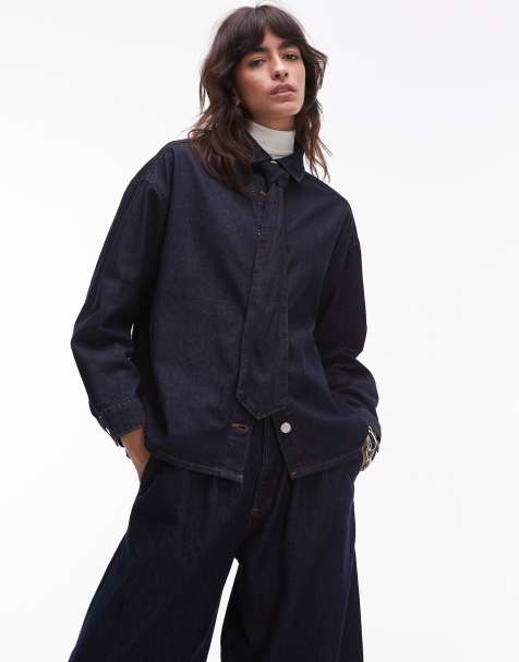 ASOS DESIGN – Indigoblå jeansskjorta med avslappnad passform och knytning - view 1