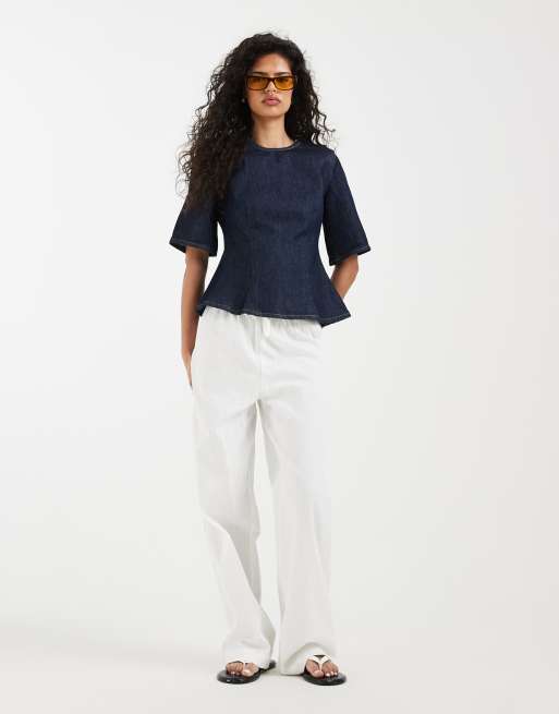 ASOS DESIGN – Indigoblå jeanstopp i peplum-modell med korta ärmar, 2 av 4