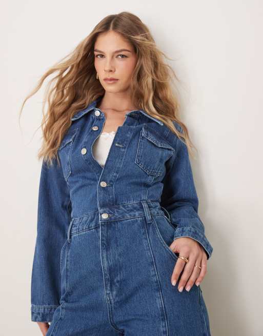 ASOS DESIGN - Indigoblå jumpsuit i denim med barrel-ben og lange ærmer, 2 af 4