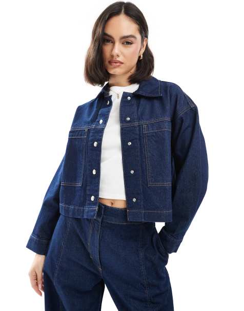 ASOS DESIGN – Indigoblå, kort skjortjacka i denim, del av set - view 1